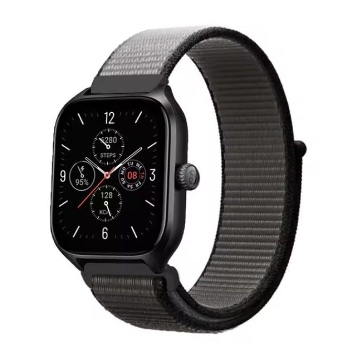 Каишка от найлон, съвместима с Amazfit GTR 4 3 Pro 2 2E 47MM BIP 5 Stratos 2S 3 Balance, Redmi Watch 5 Active / Lite Xiaomi Mi Watch, S1 S2 PRO, S3, дишаща, регулируема, найлонов текстилен материал, 22 мм, сив