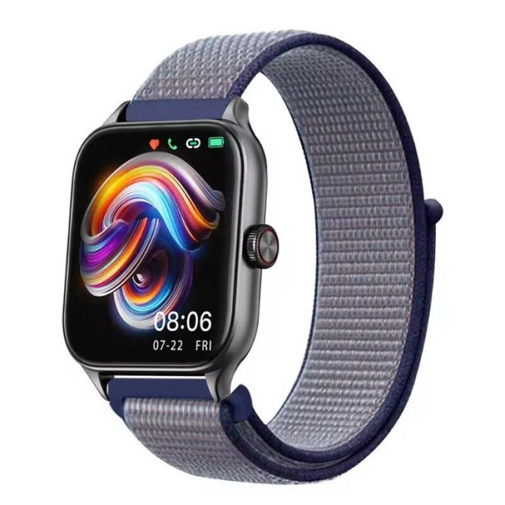 Curea nylon compatibila cu Amazfit GTR 4 3 Pro 2 2E 47MM BIP 5 Stratos 2S 3 Balance, Redmi Watch 5 Active / Lite Xiaomi Mi Watch, S1 S2 PRO, S3, respirabila, ajustabila, material textile din nailon, 22mm, bleumarin