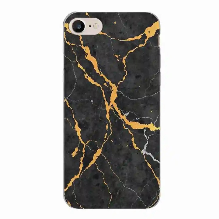 Husa compatibila cu Apple iPhone 7, iPhone 8, iPhone SE 2020 Silicon Gel Tpu Model Noir Gold Marble