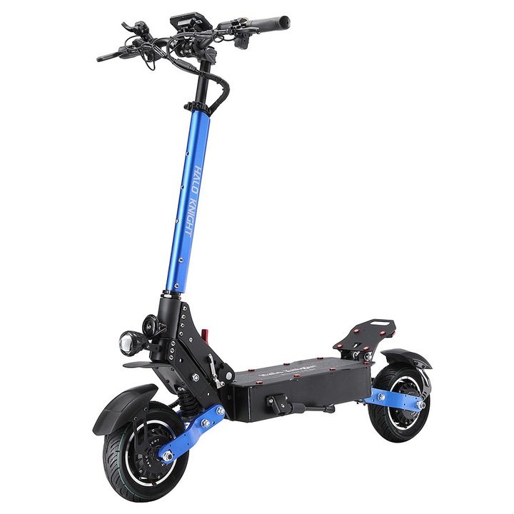 Trotineta electrica Halo Knight T108, 10 inch, rosu pasional, 1200W*2 Motor, 65km/h, 60km autonomie, frane hidraulice，Panda Display，IPX4，Cititi luminile de frana din spate si luminile de pozitie