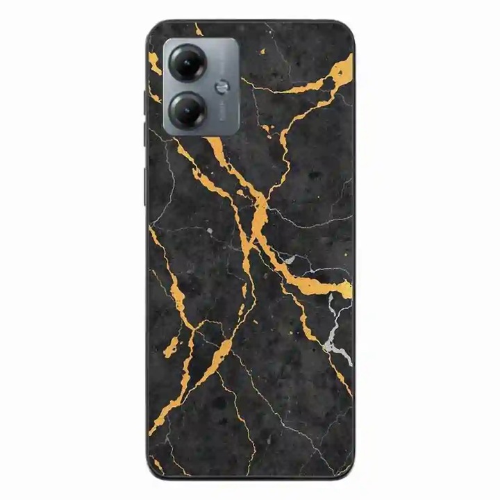 Кейс, съвместим с Motorola Moto G14 Silicone Gel Tpu Модел Noir Gold Marble