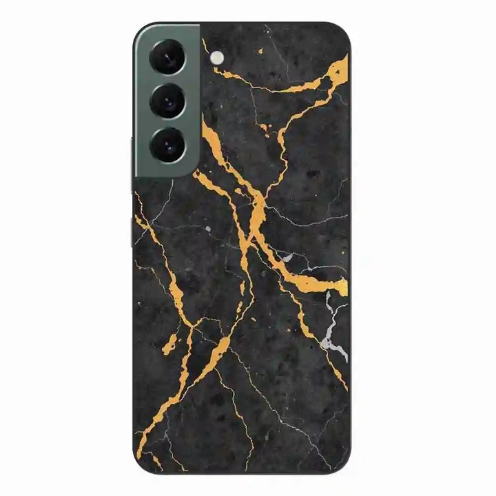 Husa compatibila cu Samsung Galaxy S22+ Plus Silicon Gel Tpu Model Noir Gold Marble