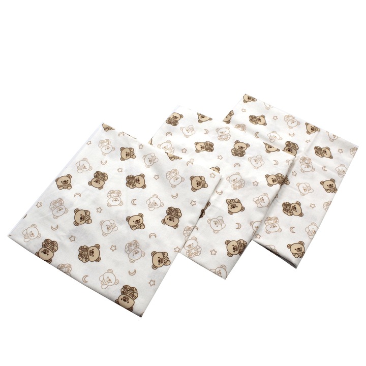 Пелени, EgoBebe, Многократни, Finet, 3 бр./компл., 80x80 см, Кремаво мече