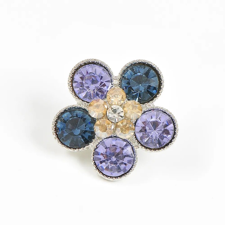 Brosa martisor floare cu pietre mov si albastre, Meli Melo Paris