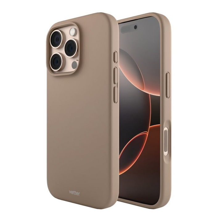 Husa pentru iPhone 16 Pro Max, Vetter, Clip-On Soft Touch Silk Series, Compatibil MagSafe, Desert Titanium