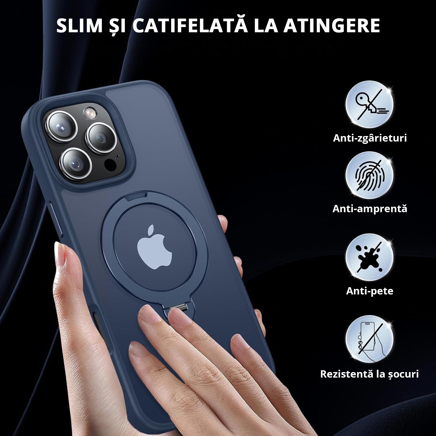 Husa Magnetica pentru iPhone 16 PRO, MobileSmart, Protectie Militara Antisoc, Suport Rotativ 360° MagSafe, Blue