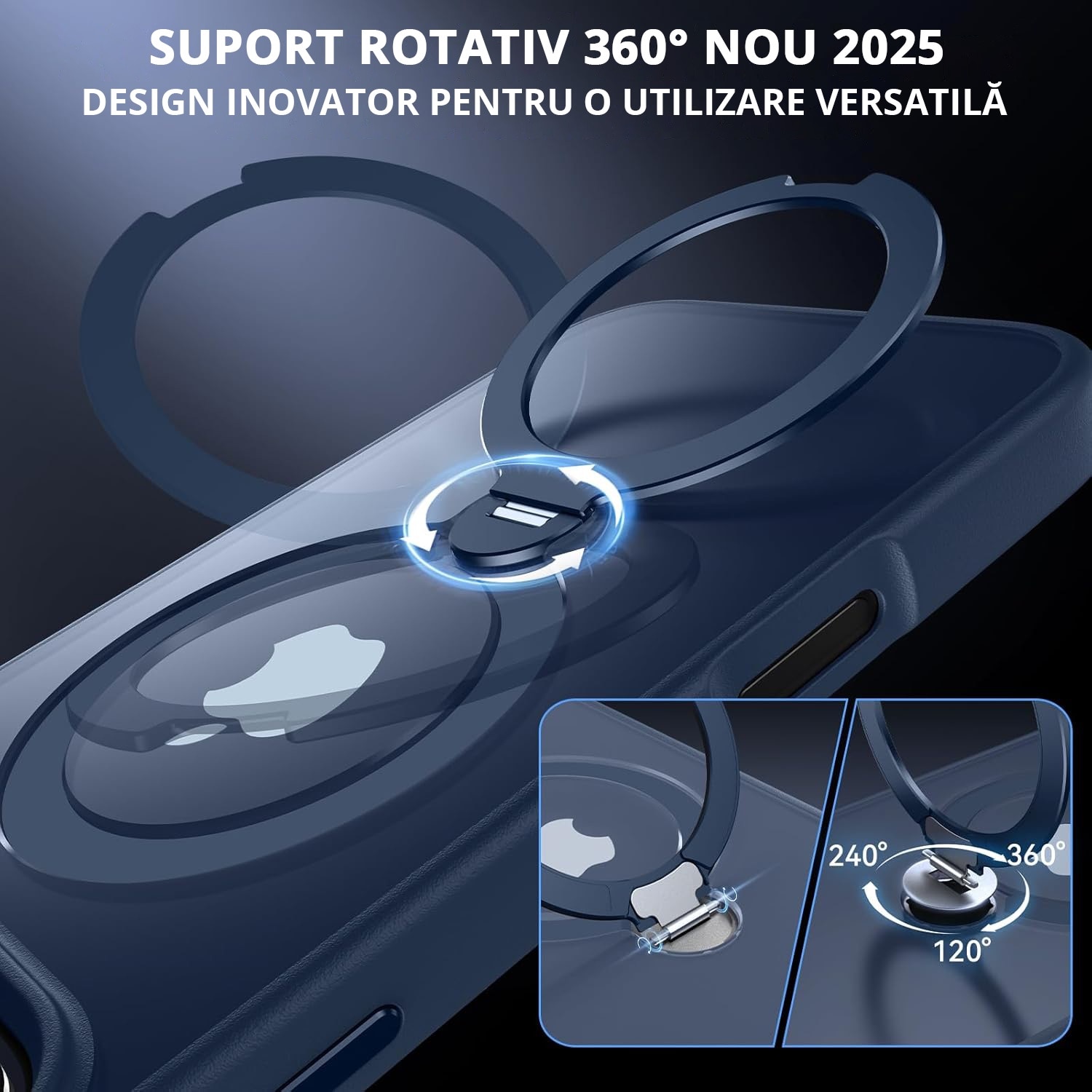 Husa Magnetica pentru iPhone 16 PRO, MobileSmart, Protectie Militara Antisoc, Suport Rotativ 360° MagSafe, Blue