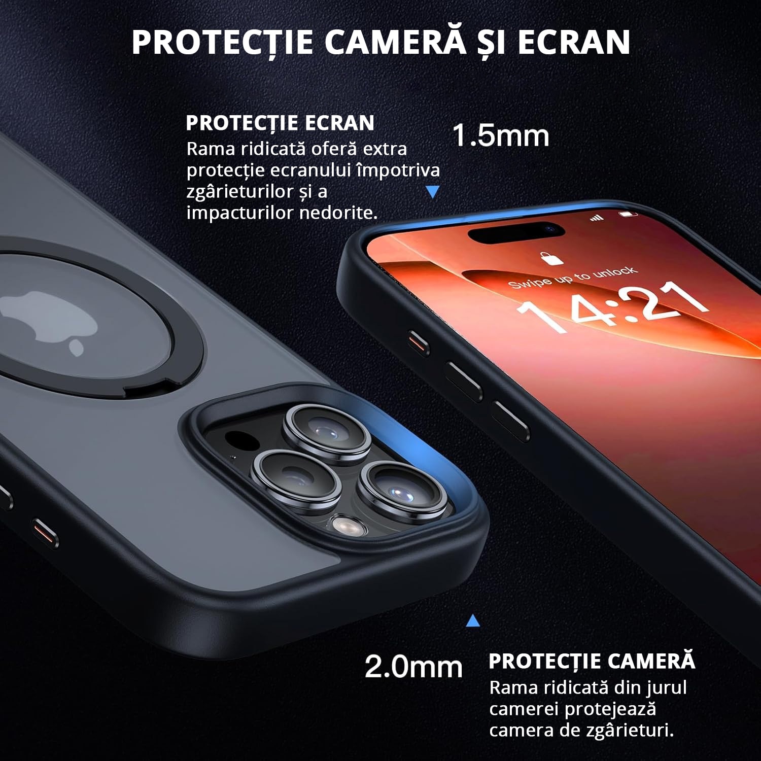 Husa Magnetica pentru iPhone 16 PRO MAX, MobileSmart, Protectie Militara Antisoc, Suport Rotativ 360° MagSafe, Negru