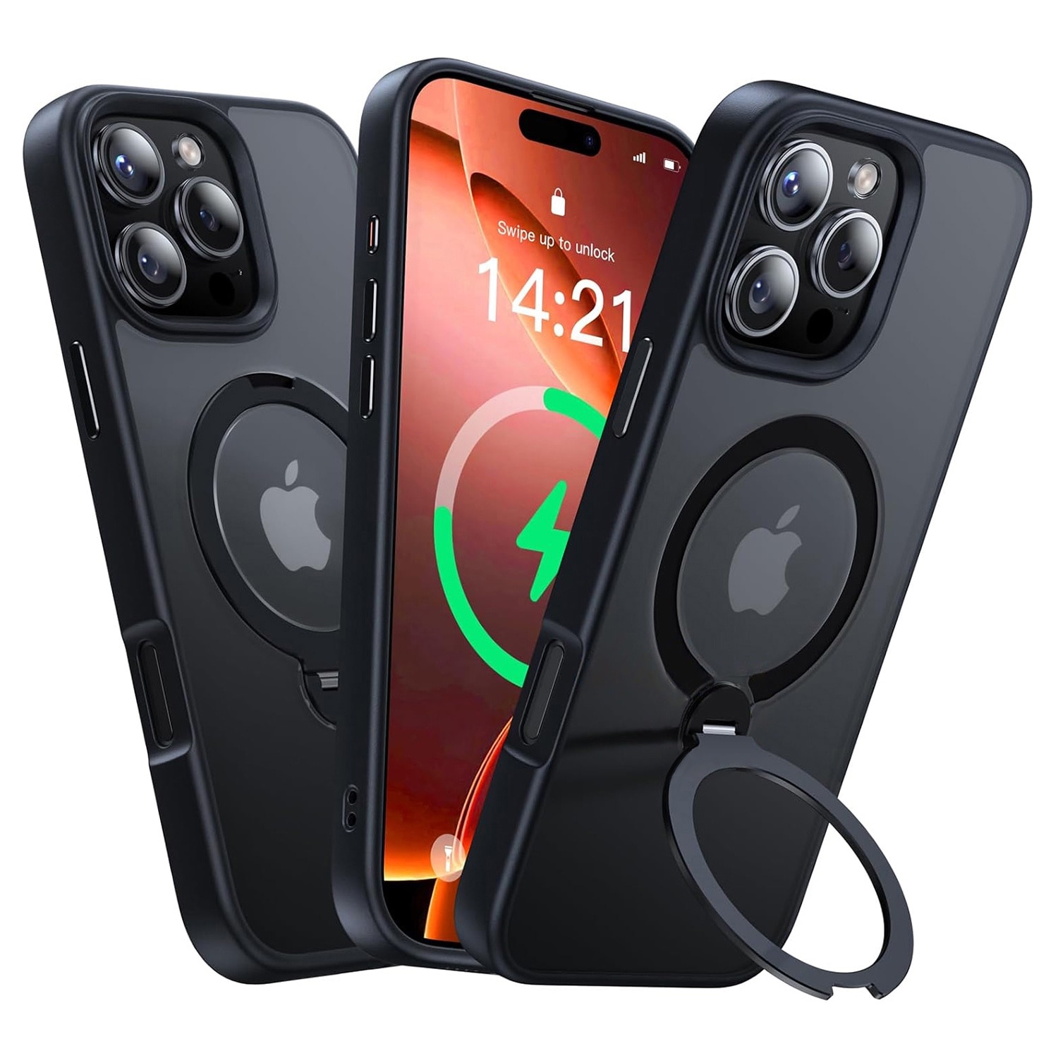 Husa Magnetica pentru iPhone 16 PRO MAX, MobileSmart, Protectie Militara Antisoc, Suport Rotativ 360° MagSafe, Negru