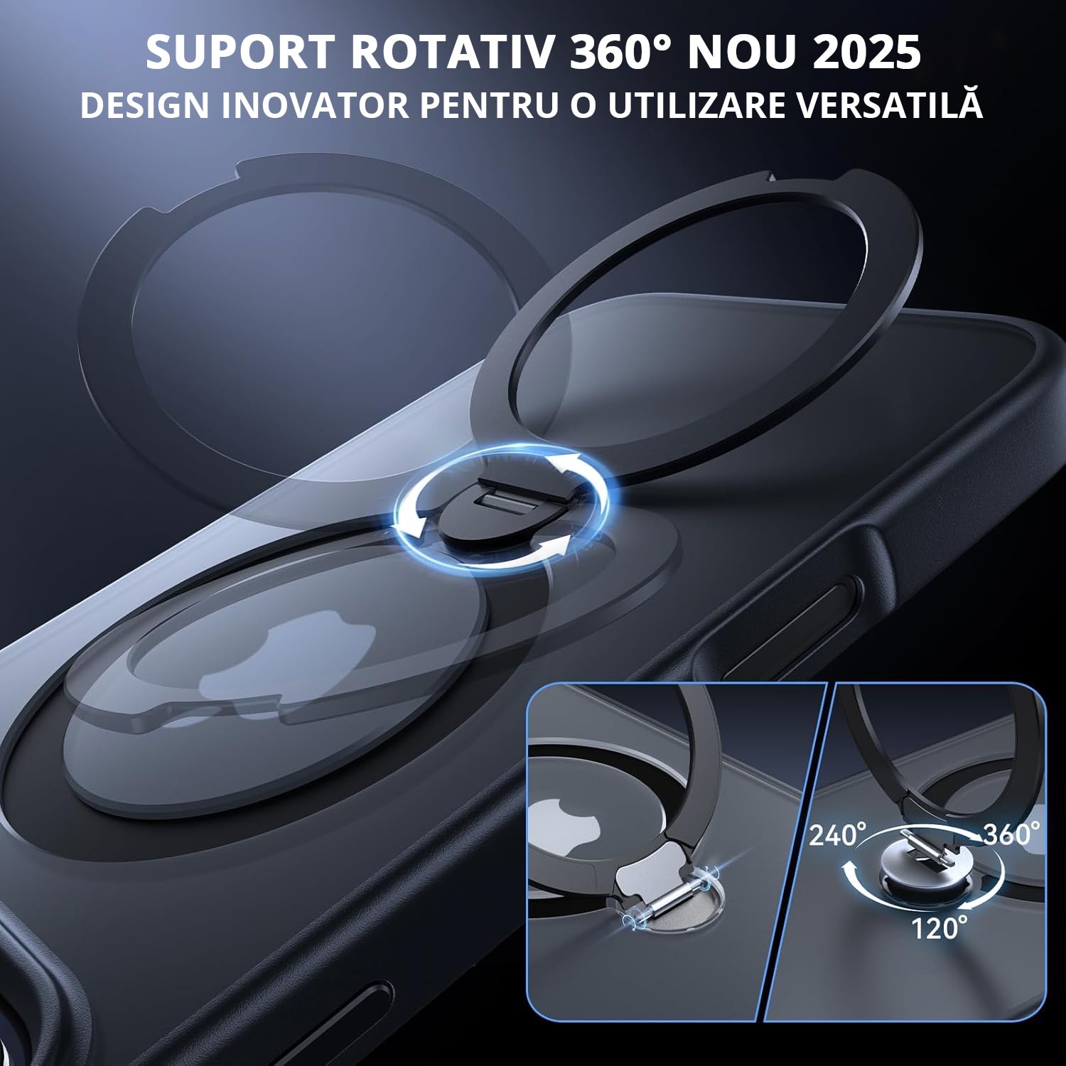 Husa Magnetica pentru iPhone 16 PRO MAX, MobileSmart, Protectie Militara Antisoc, Suport Rotativ 360° MagSafe, Negru