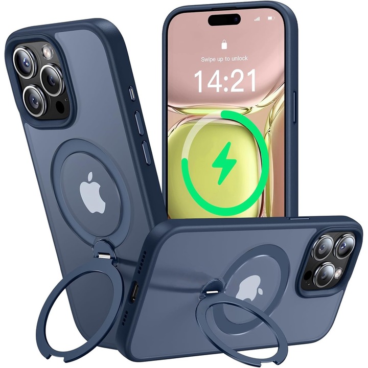 Husa Magnetica pentru iPhone 15 PRO MAX, MobileSmart, Protectie Militara Antisoc, Suport Rotativ 360° MagSafe, Blue