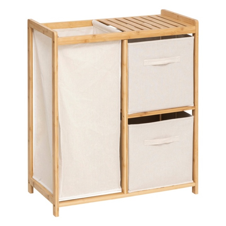 Raft din bambus cu cos pentru rufe TIDY BOX si recipiente, 66 x 33, 3 x 78, 5 cm