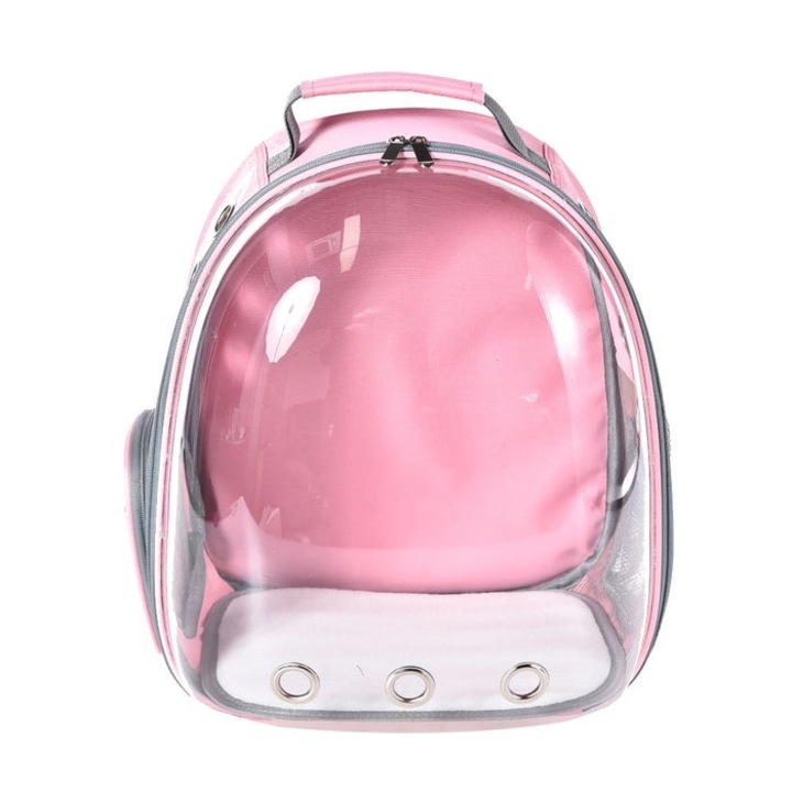 Rucsac transport caini talie mica / pisici, 4 Dog, textil + plastic, roz + transparent, 31 x 42 x 27 cm