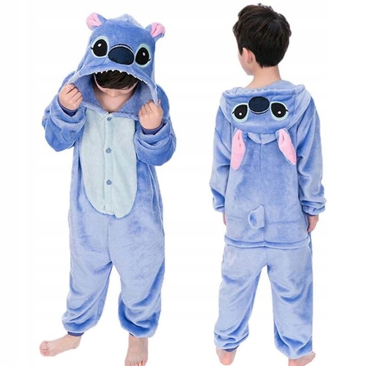 Pijamale copii, Stitch, costum stitch, 3D, albastru, material plush, 140-146 CM