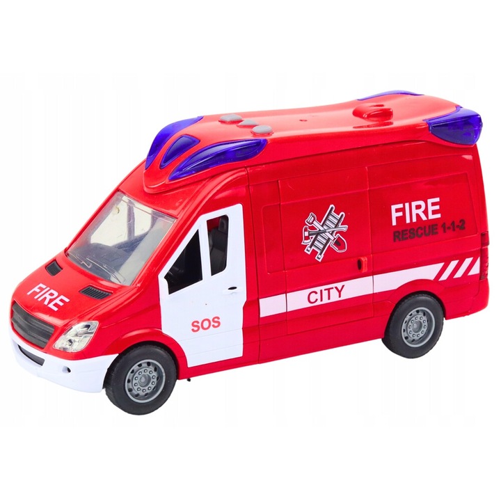 Masinuta de pompieri, leantoys, cu lumini si sunete, rosu, 26x13x9cm