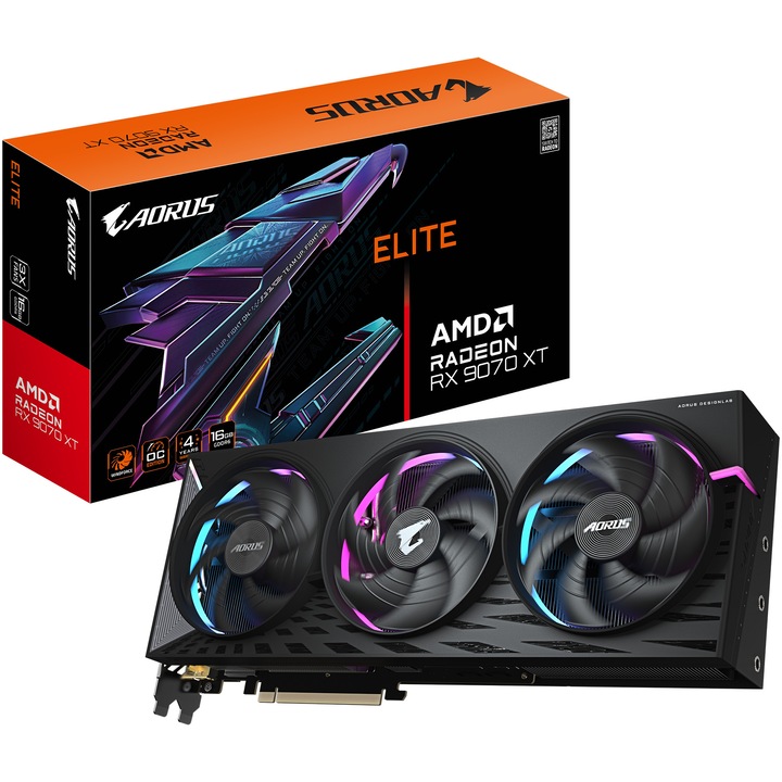 Placa video GIGABYTE AORUS Radeon™ RX 9070 XT ELITE, 16GB GDDR6, 256-bit