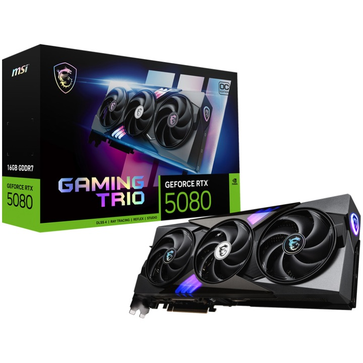 Видео карта MSI GeForce RTX™ 5080 GAMING TRIO OC, 16GB GDDR7, 256-bit