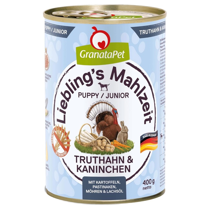 Junior nedves kutyaeledel, pulykával és nyúllal, Liebling's Mahlzeit, GranataPet, 400 gr