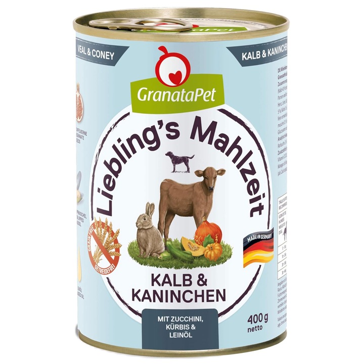 Nedves kutyaeledel, borjúhússal és nyúllal, Liebling's Mahlzeit, GranataPet, 400 gr