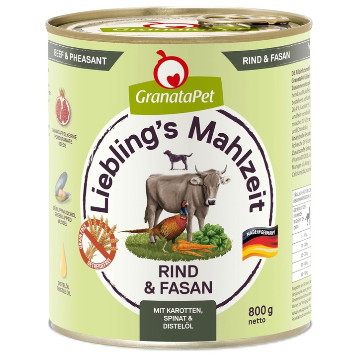 Nedves kutyaeledel, marhával és fácánnal, Liebling's Mahlzeit, GranataPet, 800 g