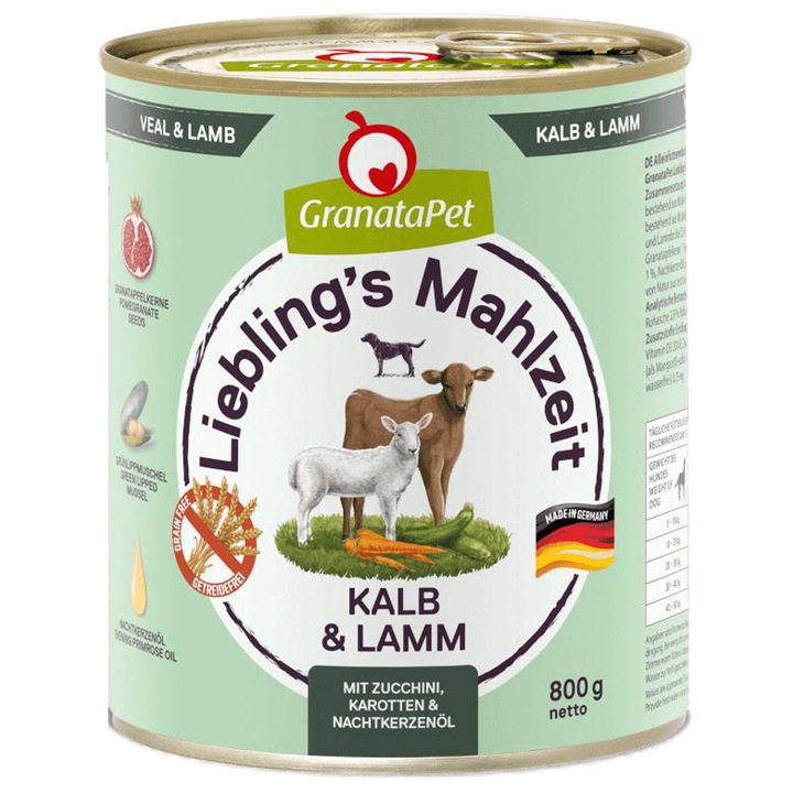 Nedves kutyaeledel, borjú- és bárányhússal, Liebling's Mahlzeit, GranataPet, 800 g