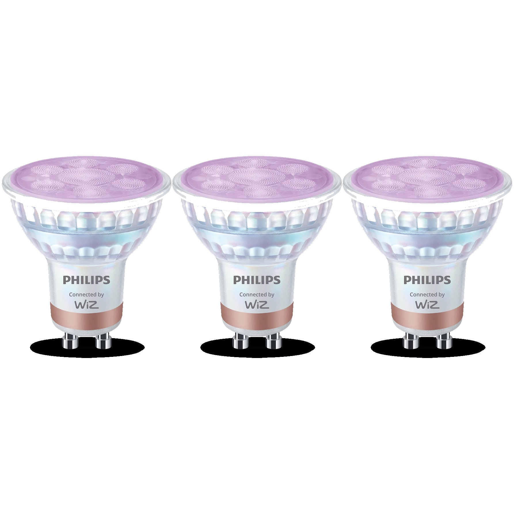 Pachet 3 becuri LED RGB inteligente Philips Smart, Wi-Fi, Bluetooth, matter, GU10, 4.7W (50W), 345 lm, lumina alba si colorata, Clasa energetica F