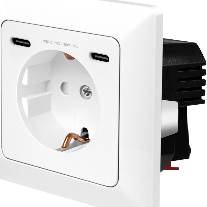 Контакт Logilink PA0331, 1 контакт, 2xUSB-C PD 3.0 25W, IP20, Бял