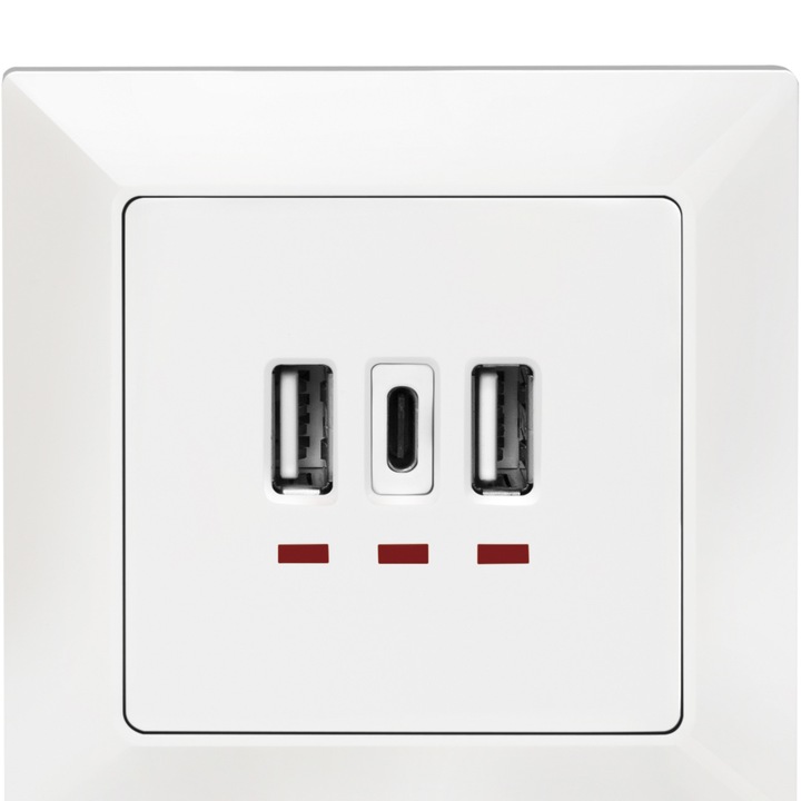 Контакт Logilink PA0254, 2xUSB-A 1xUSB-C 15W, IP20, LED индикатор, Бял