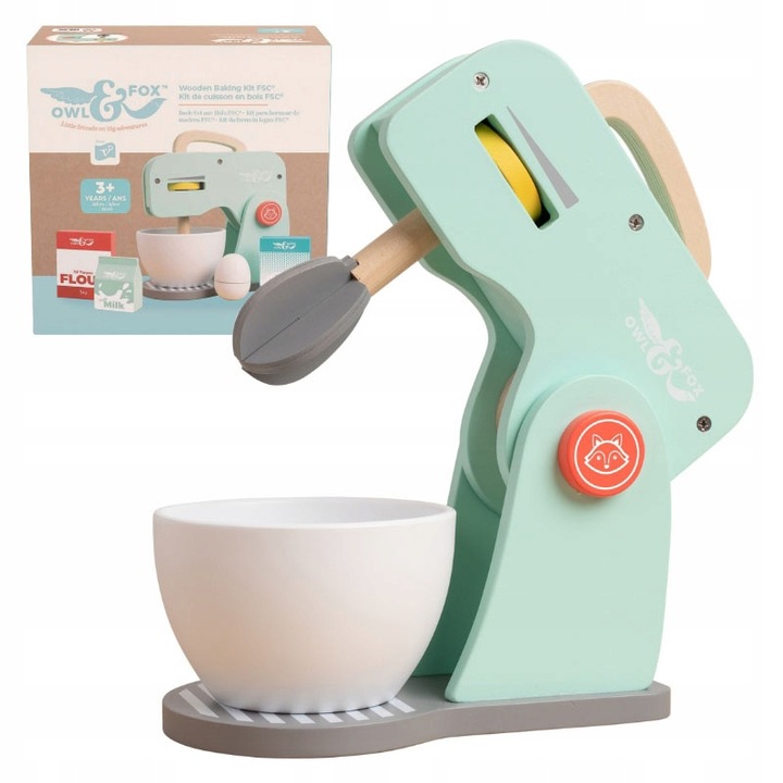 Set De Copt Din Lemn, Bufnita Si Vulpe, Mixer Cu Accesorii, Robot De Bucatarie, Montessori, Verde