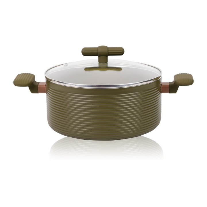 Alumínium serpenyő, fedővel, tapadásmentes belsővel, indukciós főzőlappal kompatibilis, 28x14 cm, 7,40 l