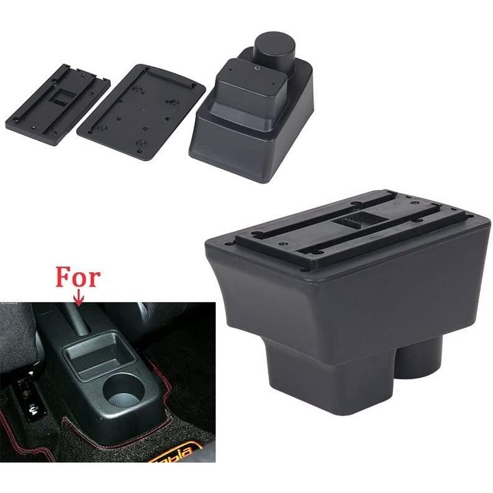 Cotiera Consola Centrala Cutie Depozitare Organizator USB Pentru Skoda Fabia 2008 - 2014 Glisanta cu Suport Paha Scrumiera Piele Neagra