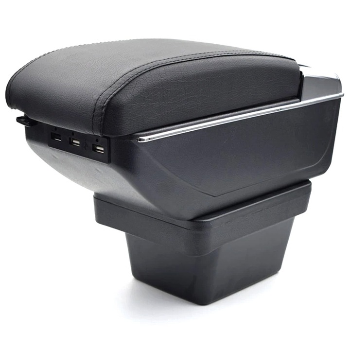 Cotiera Consola Centrala Cutie Depozitare Organizator USB Pentru VW Touran 2013 - Glisanta cu Suport Paha Scrumiera Piele Neagra