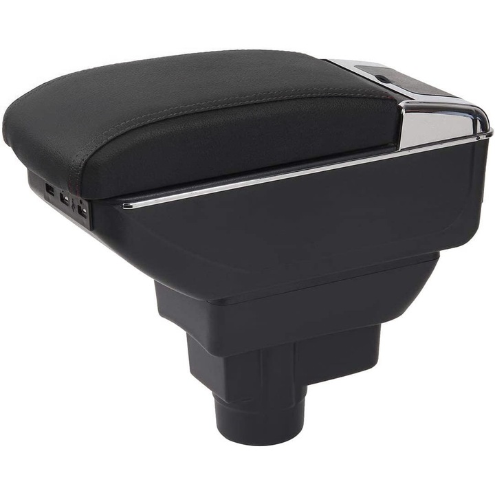 Cotiera Consola Centrala Cutie Depozitare Organizator USB Pentru Opel Corsa D 2006 - 2012 Glisanta cu Suport Paha Scrumiera Piele Neagra
