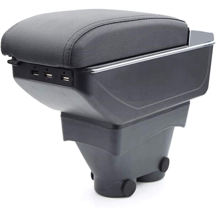 Cotiera Consola Centrala Cutie Depozitare Organizator USB Pentru Peugeot 208 2014 - 2018 Glisanta cu Suport Paha Scrumiera Piele Neagra