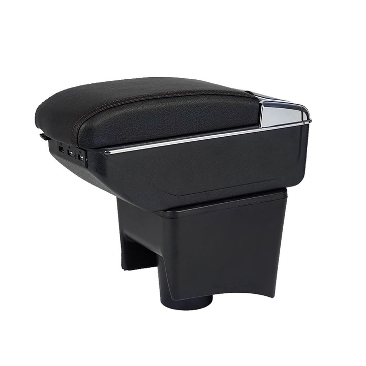 Cotiera Consola Centrala Cutie Depozitare Organizator USB Pentru VW Polo V 2012 - 2018 Glisanta cu Suport Paha Scrumiera Piele Neagra