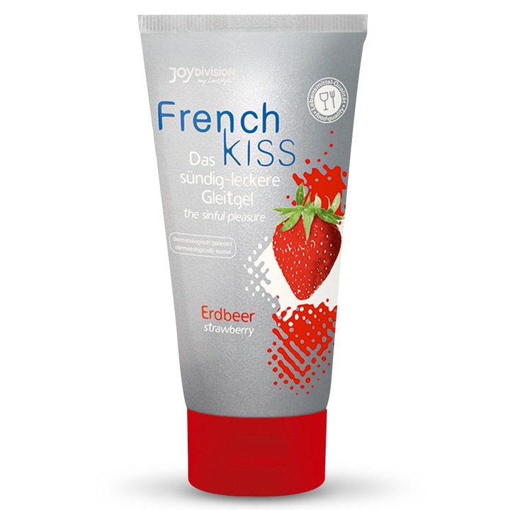 Ehető síkosító French Kiss eper, finom aroma, intenzív élvezet és bársonyos slip, 75 ml