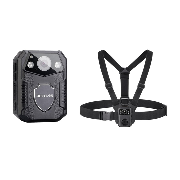 Комплект камера за тяло с нагръден колан, 21MP екшън камера, HD 1080P, нощно виждане IR, детекция на движение, 150° зрително поле, 2650 mAh батерия, IP54 водоустойчив, черен