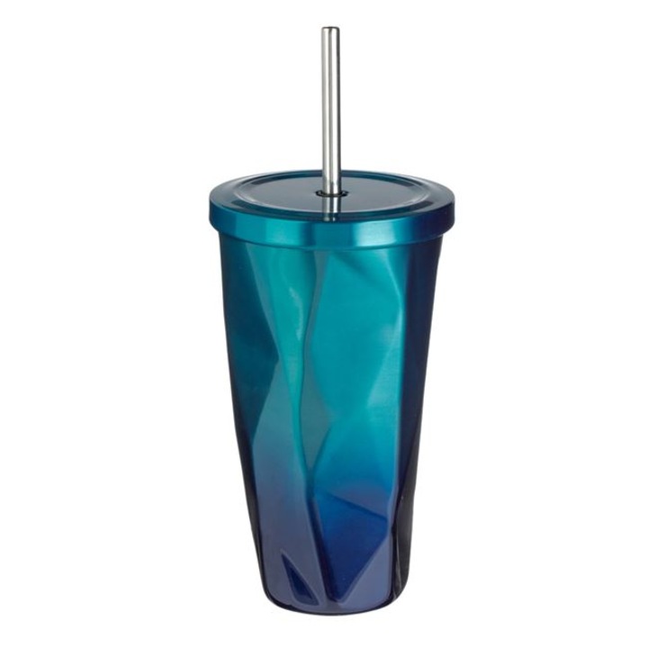 Чаша, Със сламка, Метална, Петролено син, 500мл