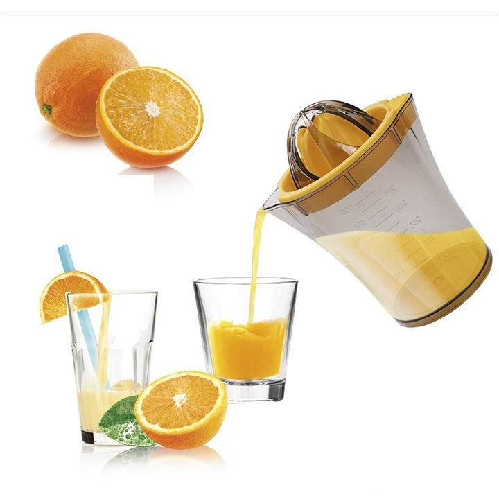 Manuális citrusfacsaró, citrom, narancs, Danex, 600 ml-es tartállyal, 15x8,5x13,5 cm, ABS anyag, Átlátszó
