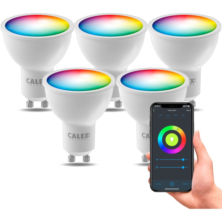 Комплект 5 интелигентни крушки RGB LED Calex, GU10, 4.9W