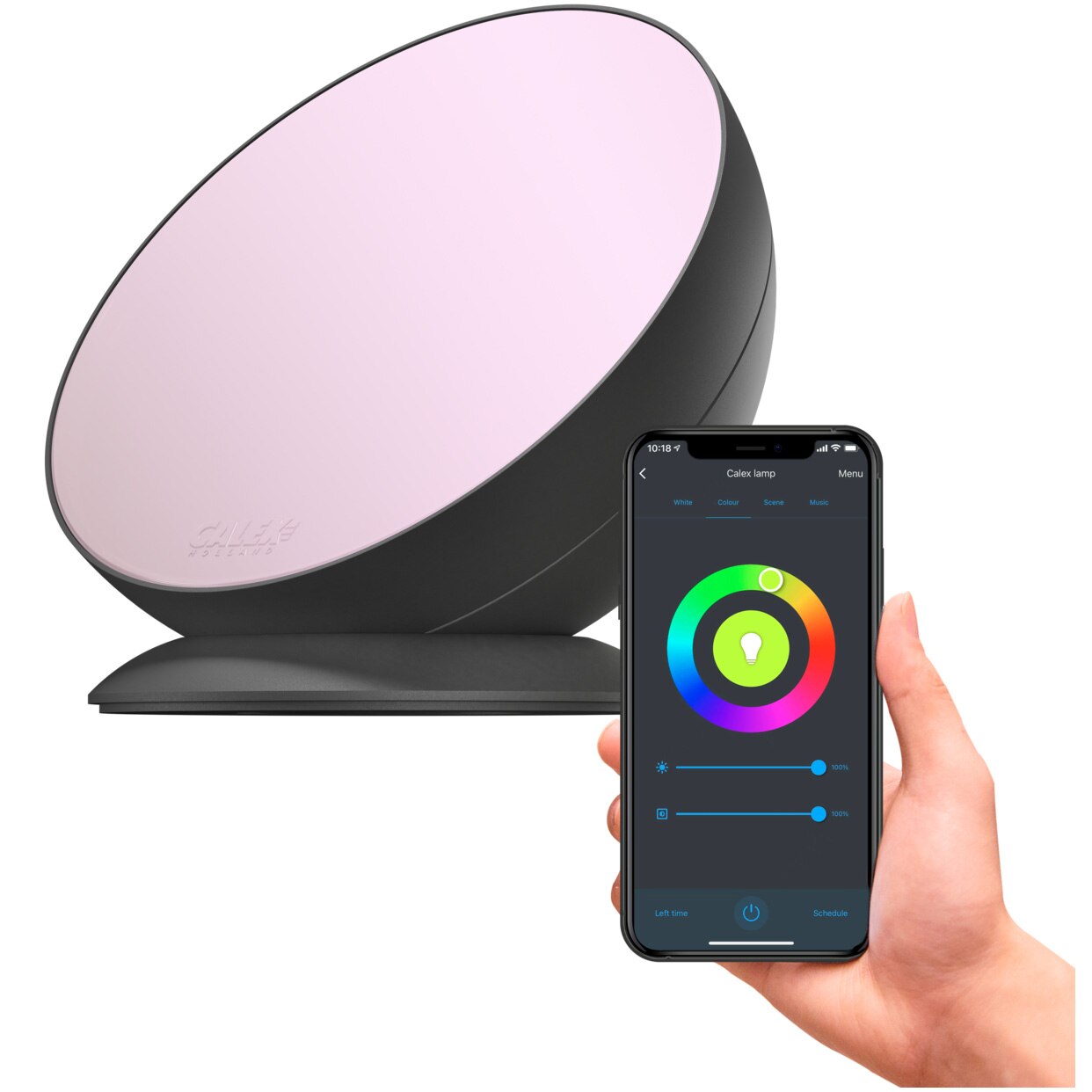 Lampa LED RGB CCT inteligenta Calex Moodlight, Wi-Fi, Bluetooth, 6W, 420 lm, dimabila, lumina alba si colorata (3000-6500K), Clasa energetica G