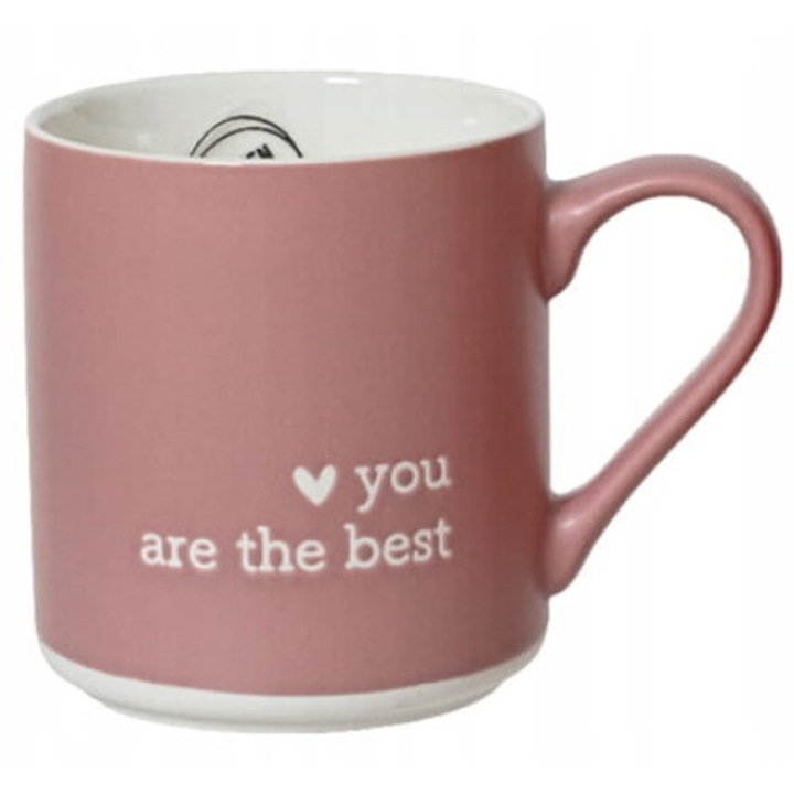 Cana din portelan cu maner 370ml, roz, 8,5x9,4cm