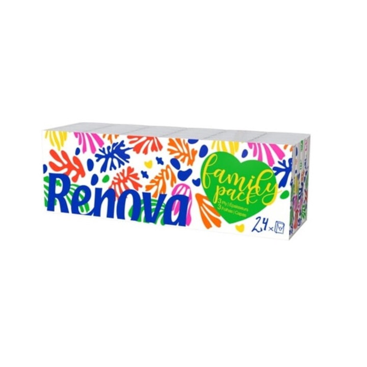 Set 24 pachete servetele de hartie, Renova Easy, 3 straturi, alb, 21x21cm