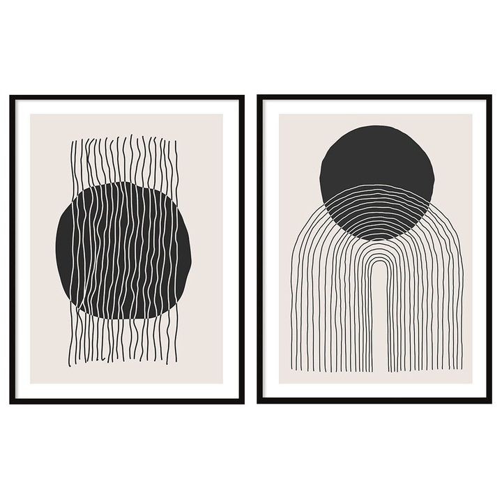 Tablou PoStar, set 2 piese, Abstrakt Boho, 53x73cm, rama neagra