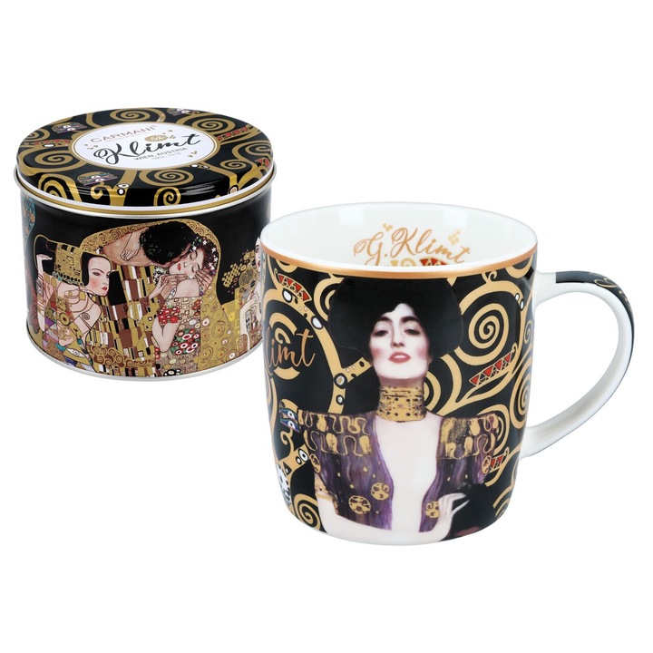 Порцеланова чаша с декорация, G. Klimt, Judyta, комплект в метална кутия