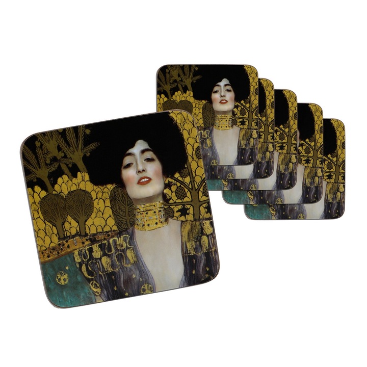 6 db italtartó készlet, CARMANI, Gustav Klimt, művészi kivitelű, natúr parafából
