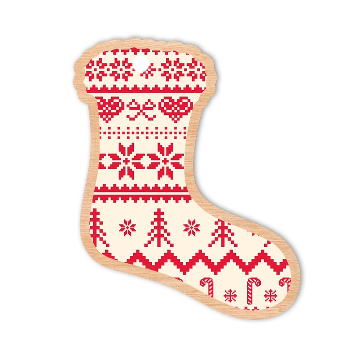 Figurina Craciun, PoStar, ornament din lemn, 5mm, 1 bucata, design cu imprimeu