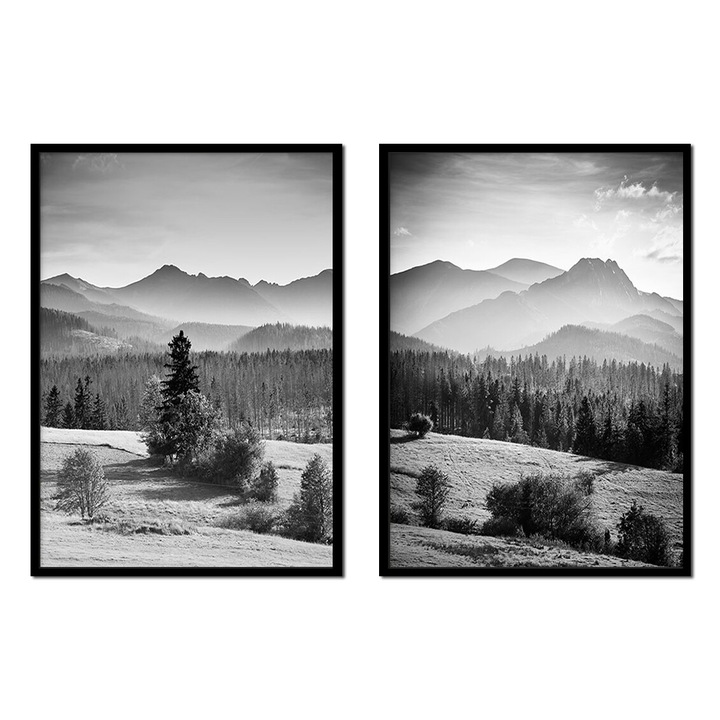 Картина PoStar, Диптих от 2 изображения, Гори, 33x43см, черна рамка