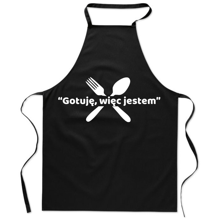 Fartuch bucatarie PoStar, bumbac, negru, cu imprimeu, 70x85cm