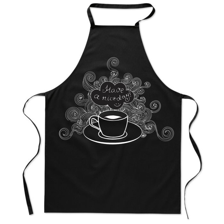 Sort de bucatarie unisex PoStar, Have a Nice Day, bumbac, 90x65 cm, negru